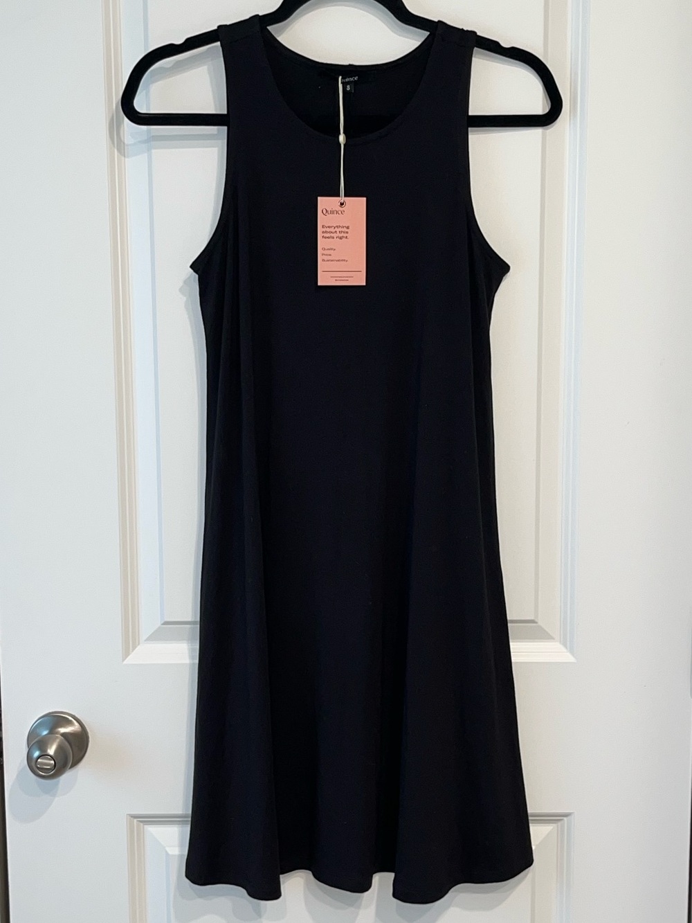 New Quince Women Tencel Jersey Fit & Flare Black Tank Dress Sz S Scoop Neck